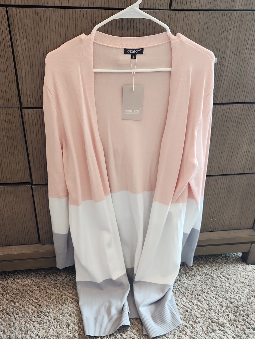 Colorblock Open-Front Cardigan in Pink, White & Gray